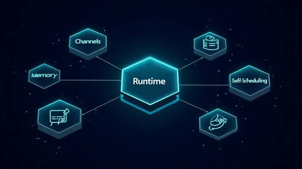 Architecture diagram of the 5 building blocks of an AI agent: Runtime, Channels, Memory, Tools, and Self-Scheduling