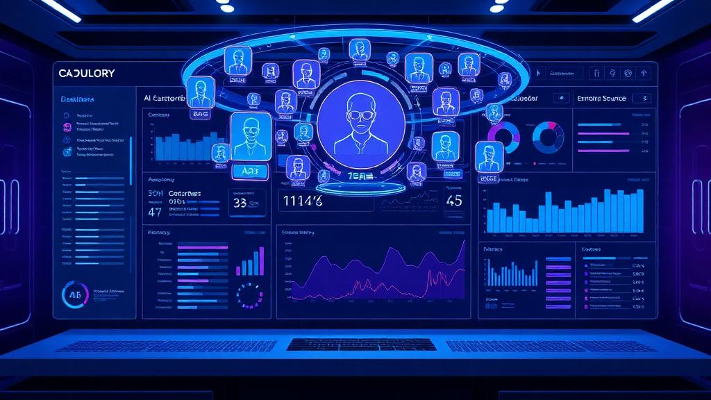 Futuristisches CRM-Dashboard mit 360-Grad-Kundensicht und AI-gestützter automatischer Datenpflege