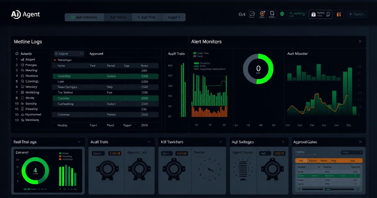 Dashboard zur Überwachung autonomer KI-Agenten mit Audit-Trail und Kill-Switch