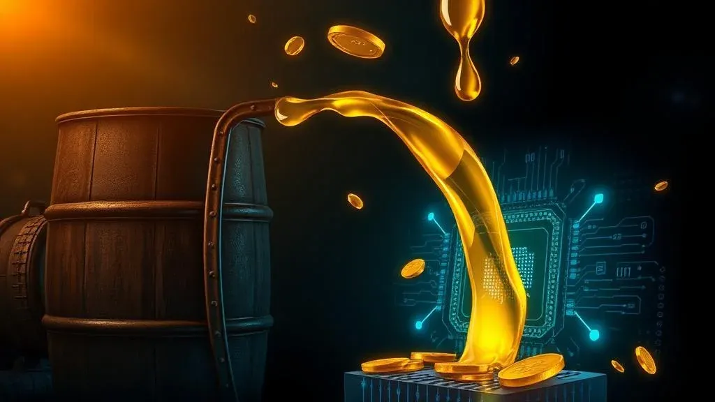 Goldenes Öl fließt in einen digitalen AI-Chip – symbolisch für Token Economics