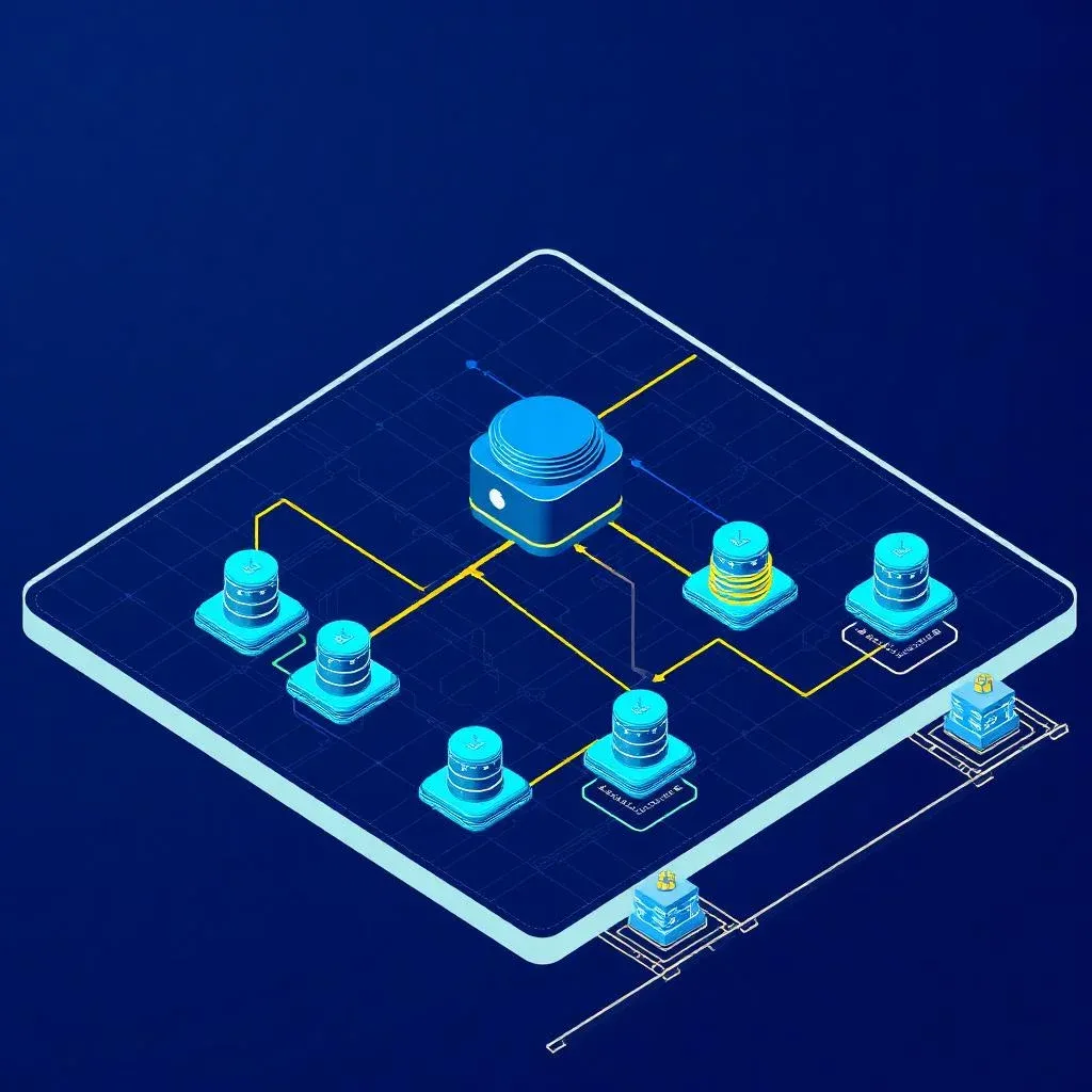 Isometric blueprint diagram: Antigravity orchestrator coordinating specialized worker agents in a pipeline