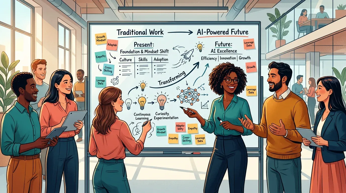 Workflow diagram showing the transformation from manual to AI-powered processes