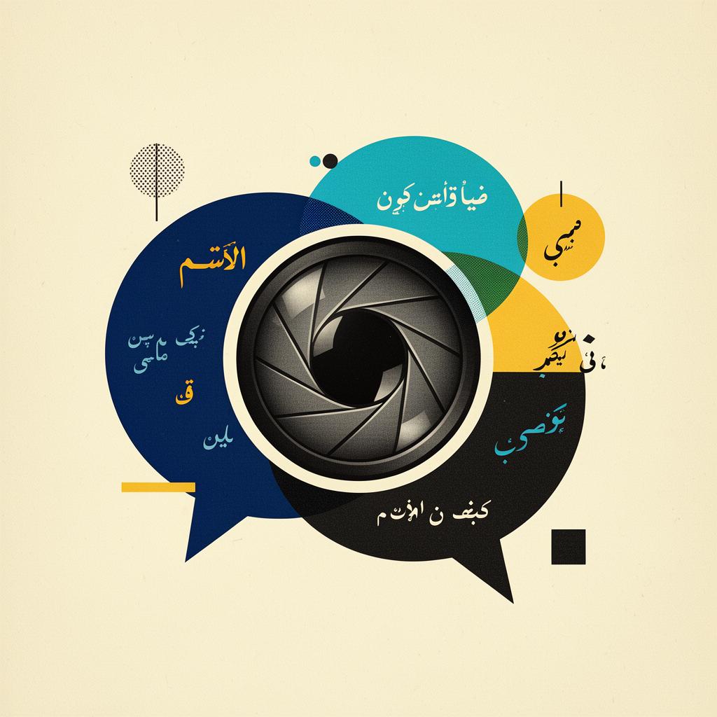 Modernist collage of a camera aperture and multilingual speech bubbles – symbol for OpenAI's ChatGPT Images 2.0