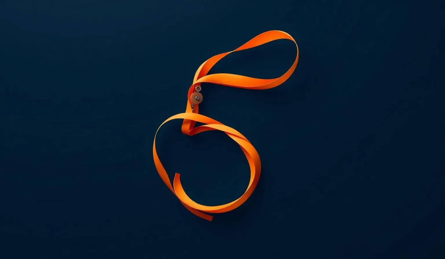 Eine stilisierte 5 aus orangefarbenen Bändern und Zahnrädern – Visual zu Claude Sonnet 5