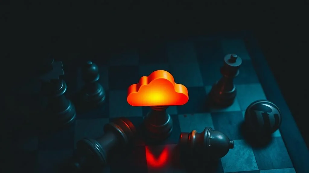 Strategic chess board with Cloudflare as dominant piece