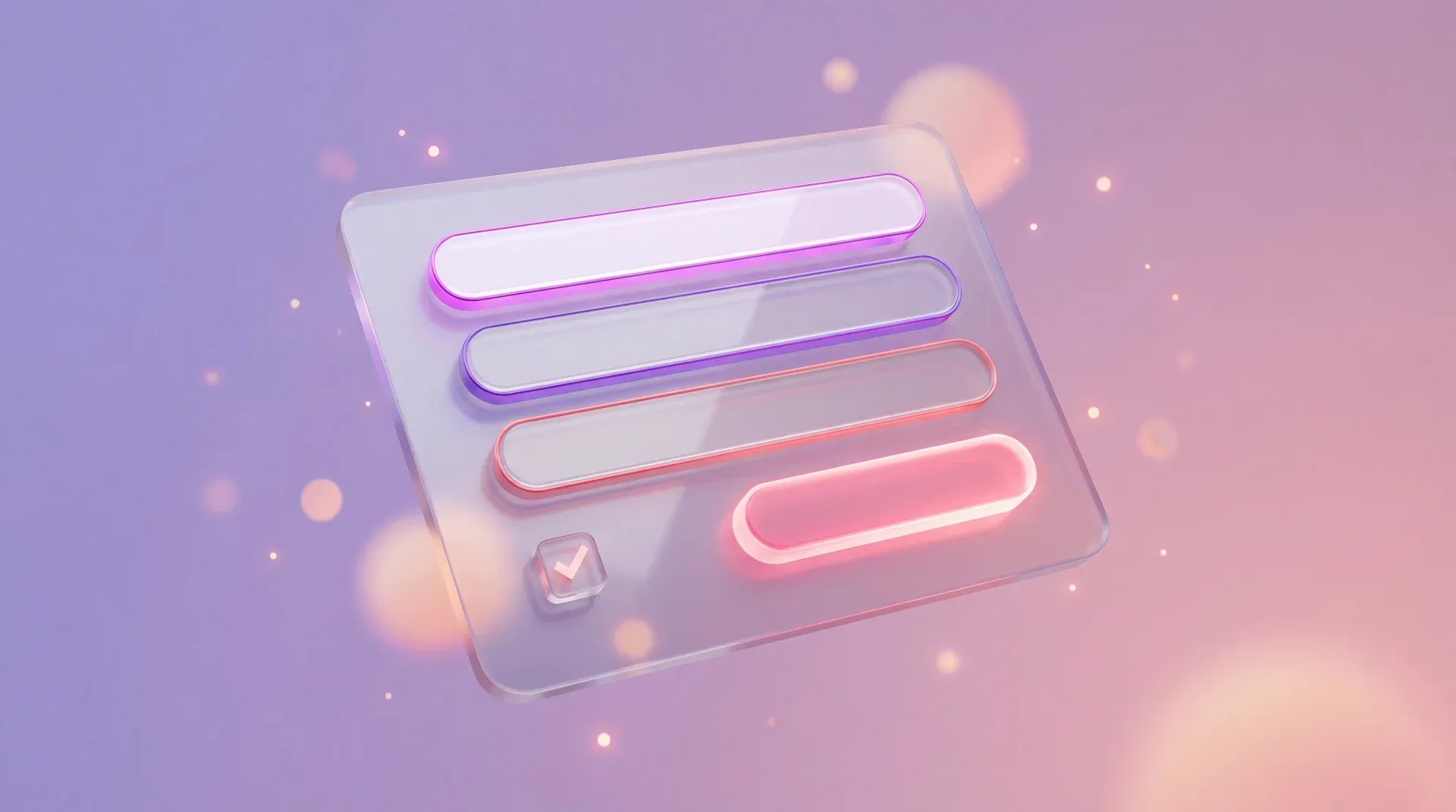 Glasmorphes Kontaktformular mit farbigen Eingabefeldern und Checkbox auf pastellfarbenem Hintergrund