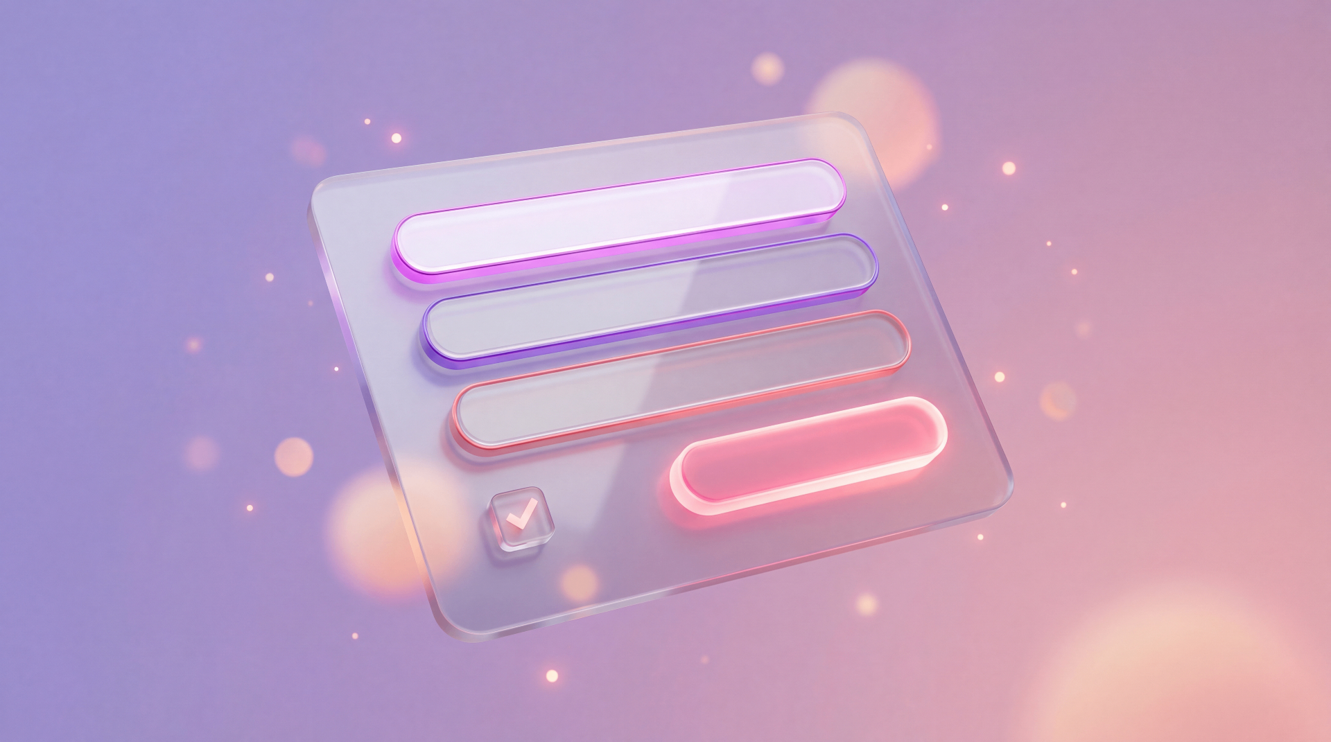 Glasmorphes Kontaktformular mit farbigen Eingabefeldern und Checkbox auf pastellfarbenem Hintergrund