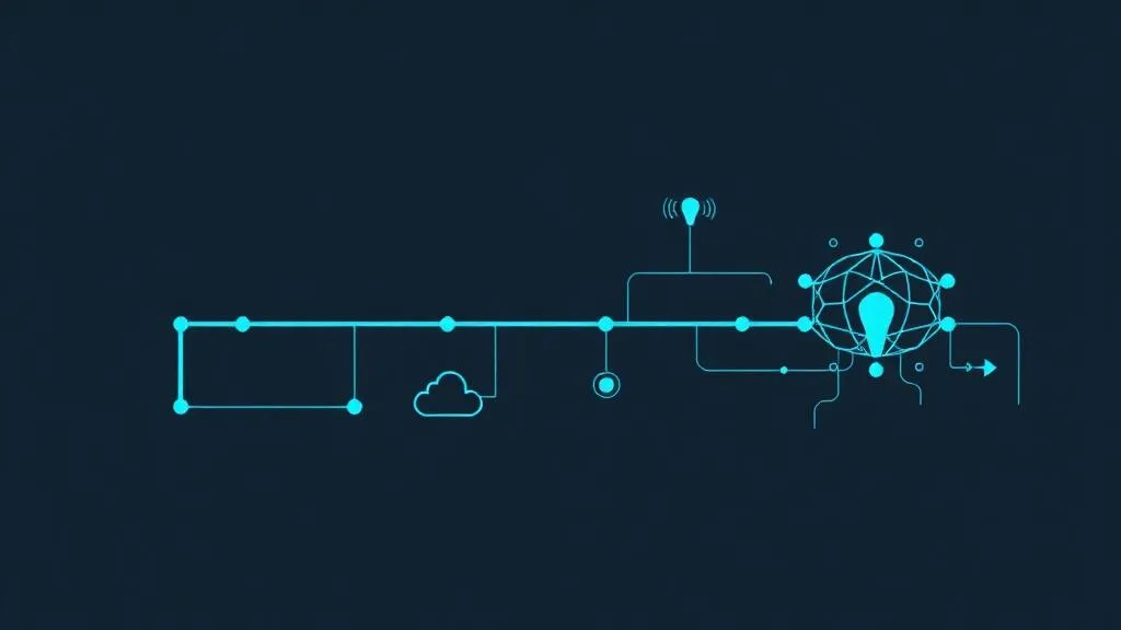 Abstraktes Diagramm einer automatisierten CRM-Pipeline mit AI-Knotenpunkten