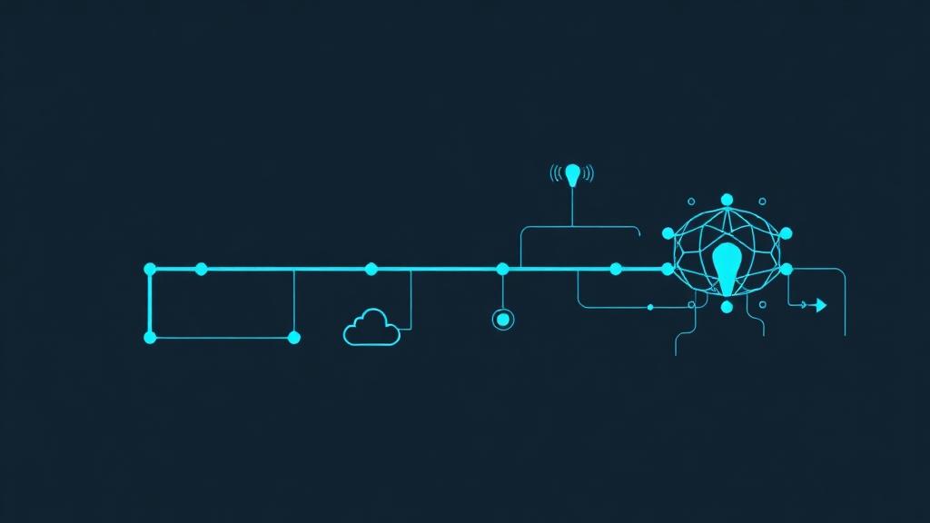 Abstraktes Diagramm einer automatisierten CRM-Pipeline mit AI-Knotenpunkten