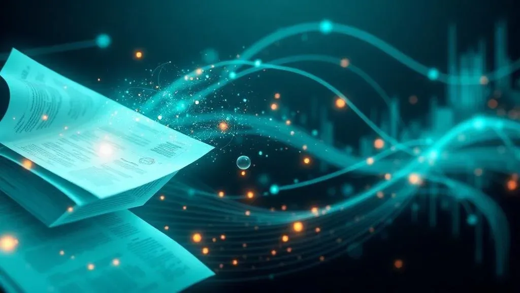 Abstract representation of digital transformation with connected gears and data streams