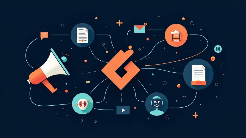 Illustration zur Verschmelzung von Marketing und Software-Engineering mit Git-Versionskontrolle