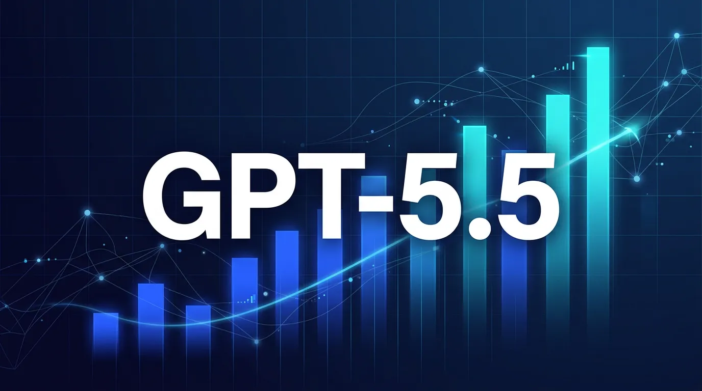 GPT-5.5 Benchmark-Visualisierung mit steigendem Balkendiagramm in Blau und Cyan