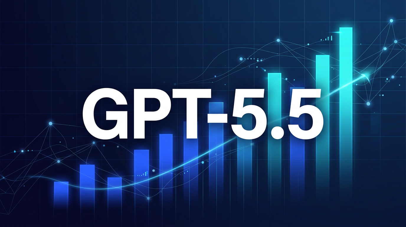 GPT-5.5 Benchmark-Visualisierung mit steigendem Balkendiagramm in Blau und Cyan