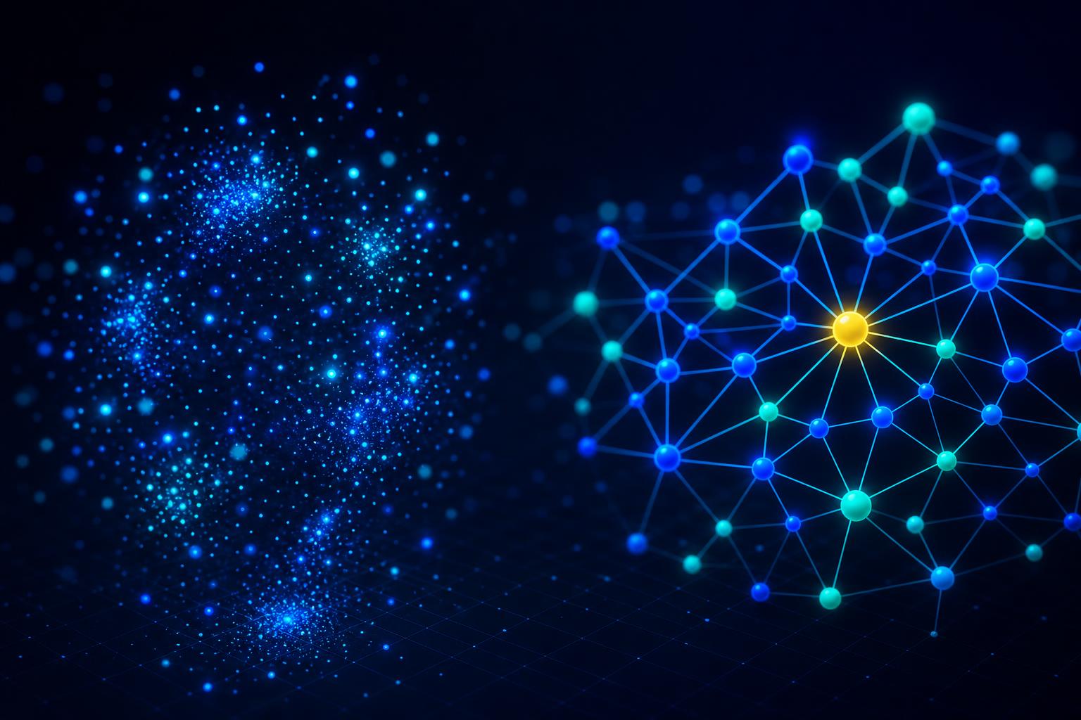 Vector embedding cloud next to a structured knowledge graph