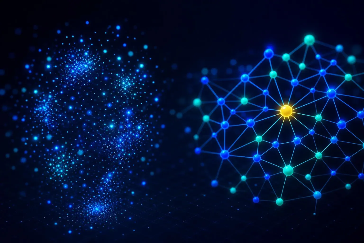 Vector embedding cloud next to a structured knowledge graph