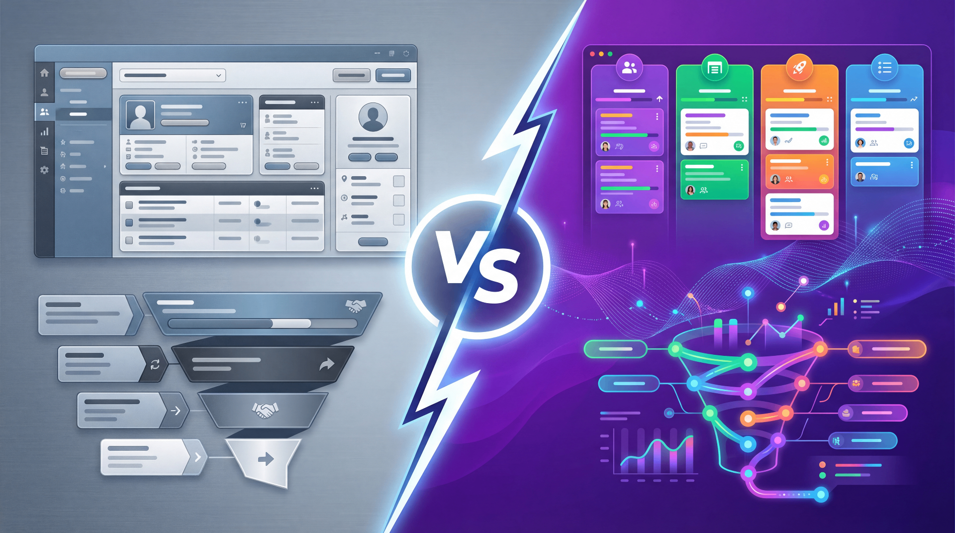 Vergleich Insightly CRM und monday CRM – Dashboard-Ansichten nebeneinander