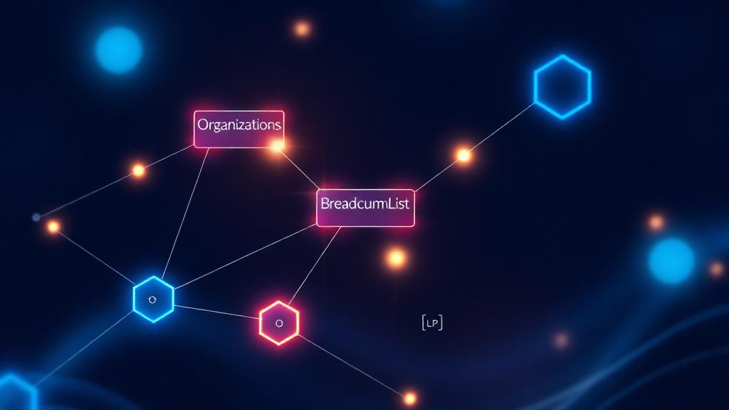 Vernetzte Schema-Knoten als leuchtender Graph auf dunklem Hintergrund