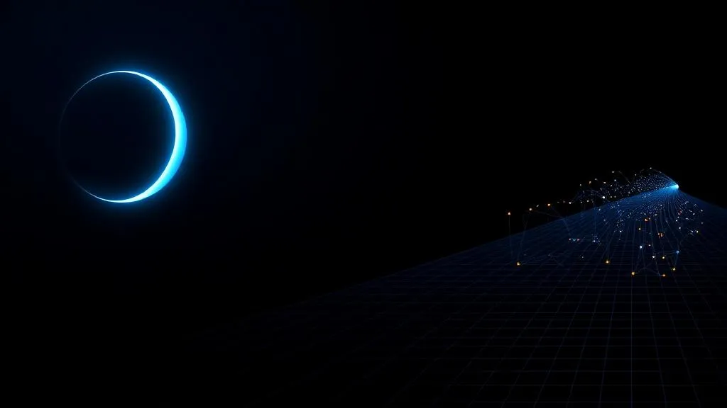 Visualisierung von Kimi K2.6 Long-Horizon Agents: Halbmond als Moonshot-Symbol mit verteilten Sub-Agent-Knoten über einem Koordinationsraster