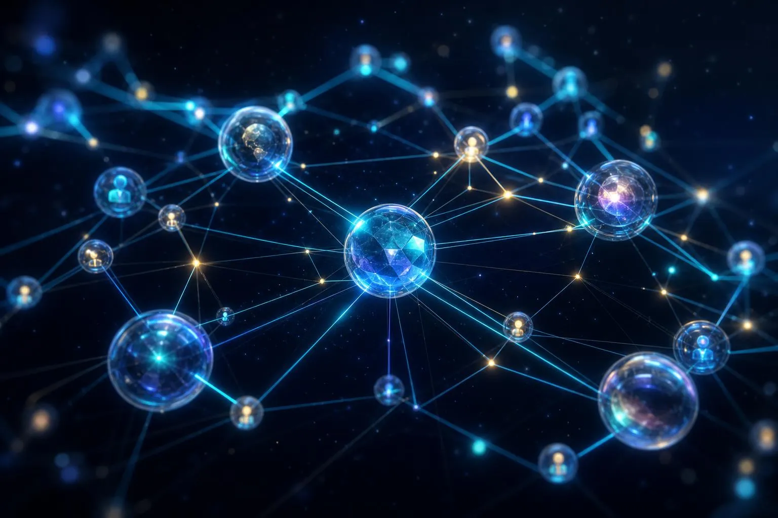 Abstract visualization of a knowledge graph with nodes and connections