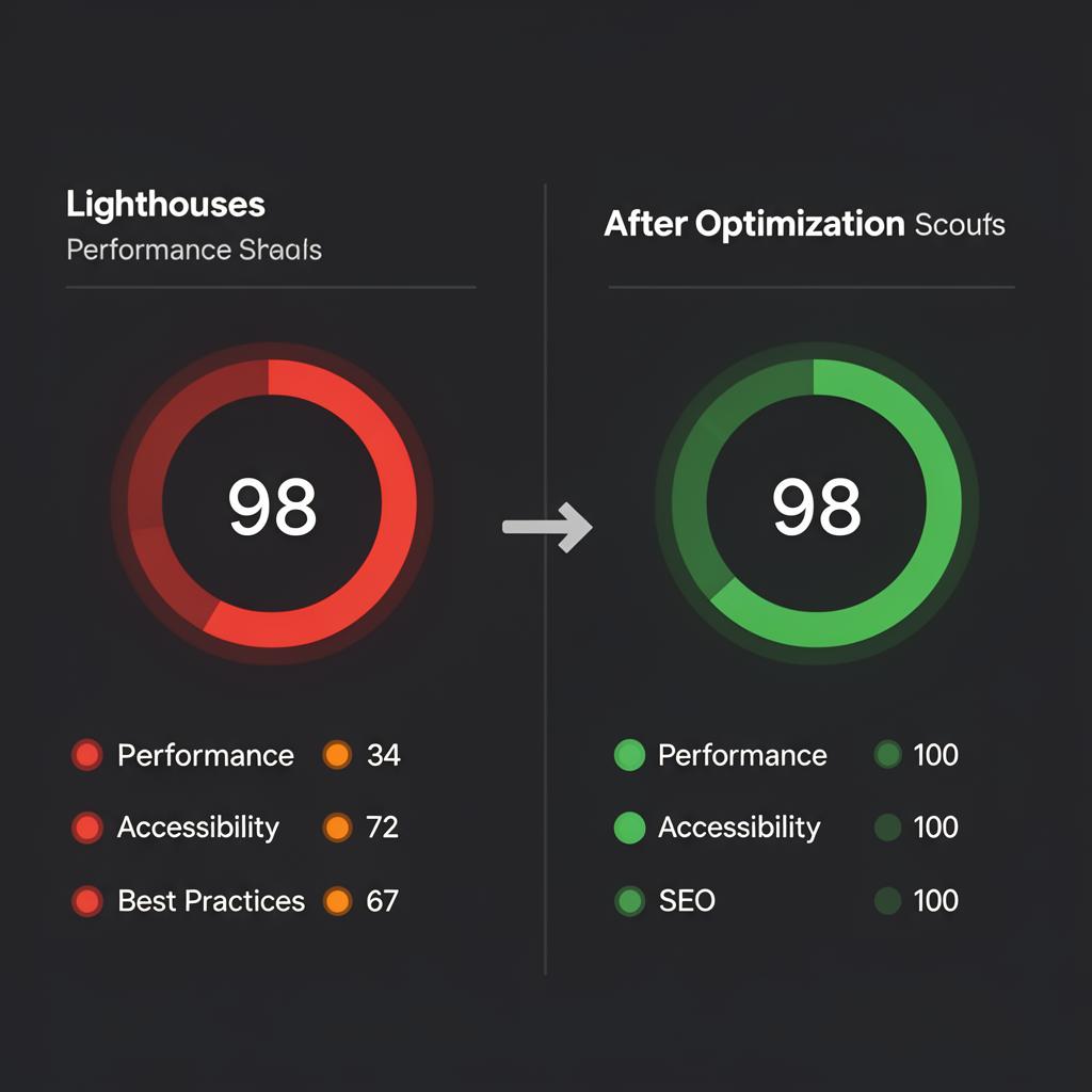 Lighthouse scores before and after – Performance from 34 to 98+