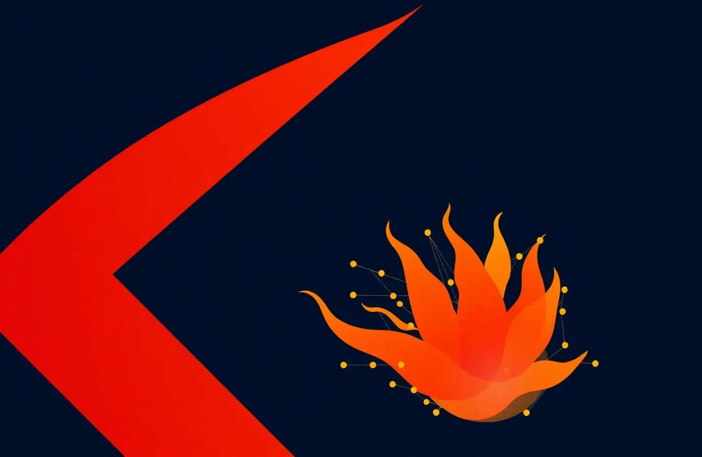 Stilisierte Mistral-Flamme als Mixture-of-Experts-Netzwerk auf dunklem Hintergrund