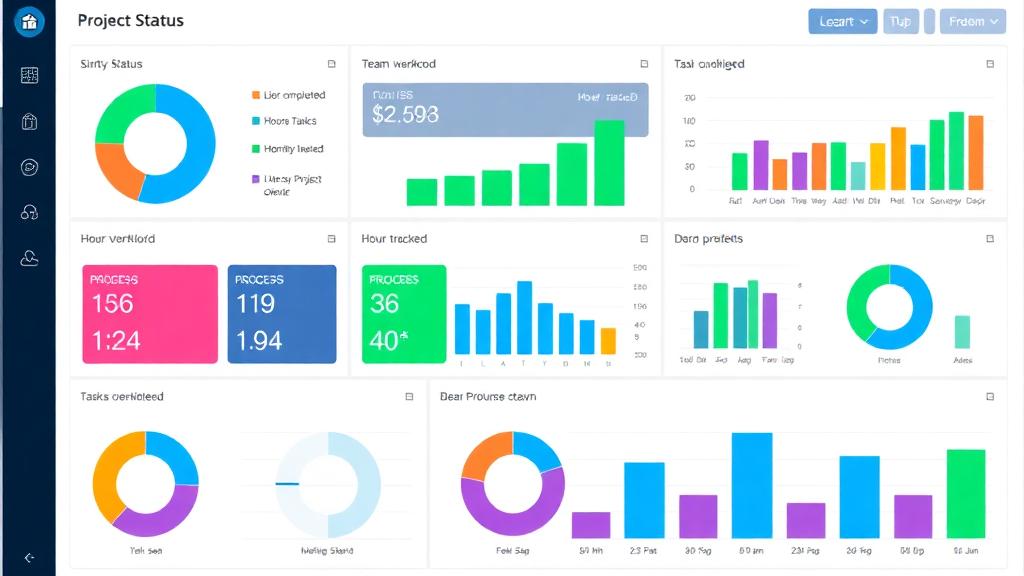 monday.com Dashboard mit Echtzeit-KPIs, Diagrammen zur Teamauslastung und Projektfortschritt-Widgets