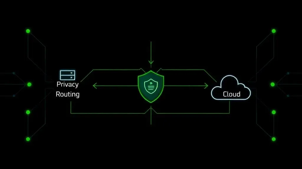 Diagram of a Privacy Router: local models for sensitive data, cloud models for everything else