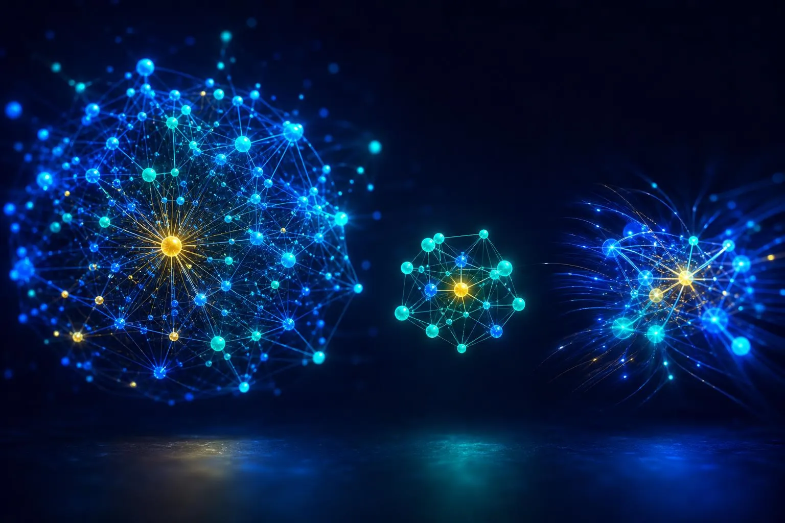 Three abstract graph clusters side by side representing three graph databases