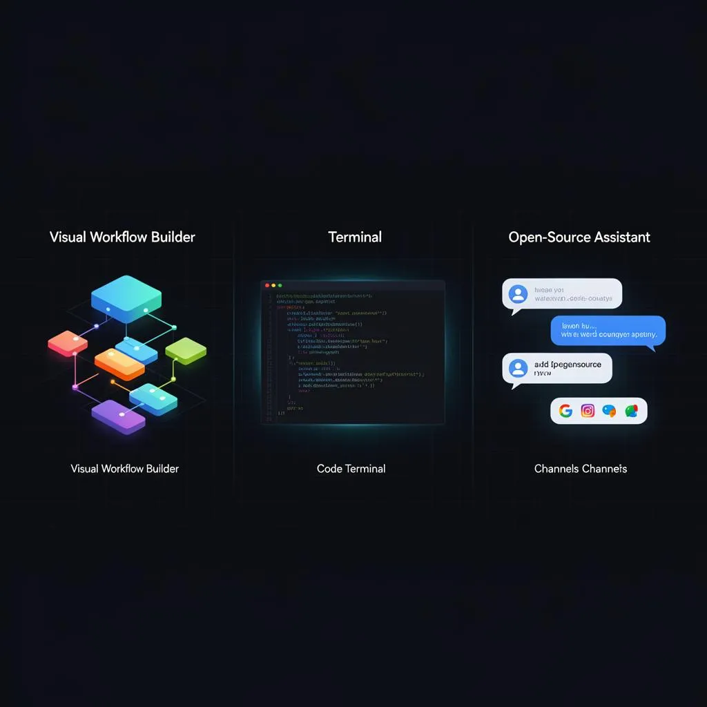 Vergleich der drei Orchestrierungstools Make, Claude Code und OpenClaw als Stack-Ebenen
