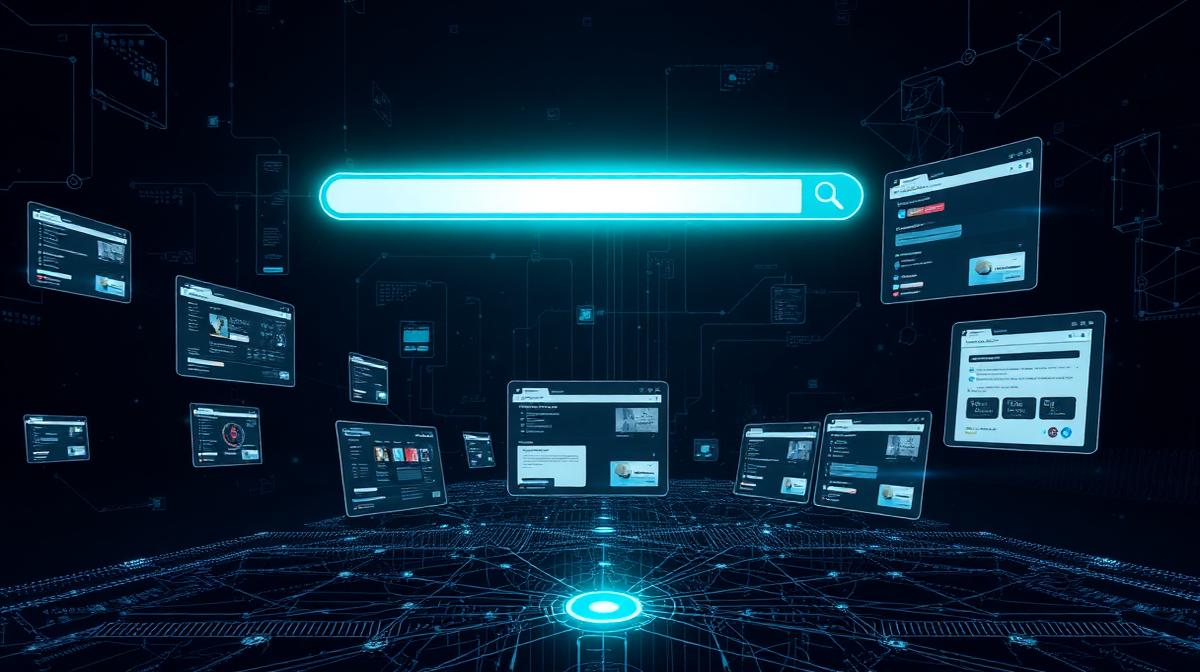 KI-gesteuertes Browser-Interface mit autonomen Agenten-Fähigkeiten auf dunklem Hintergrund