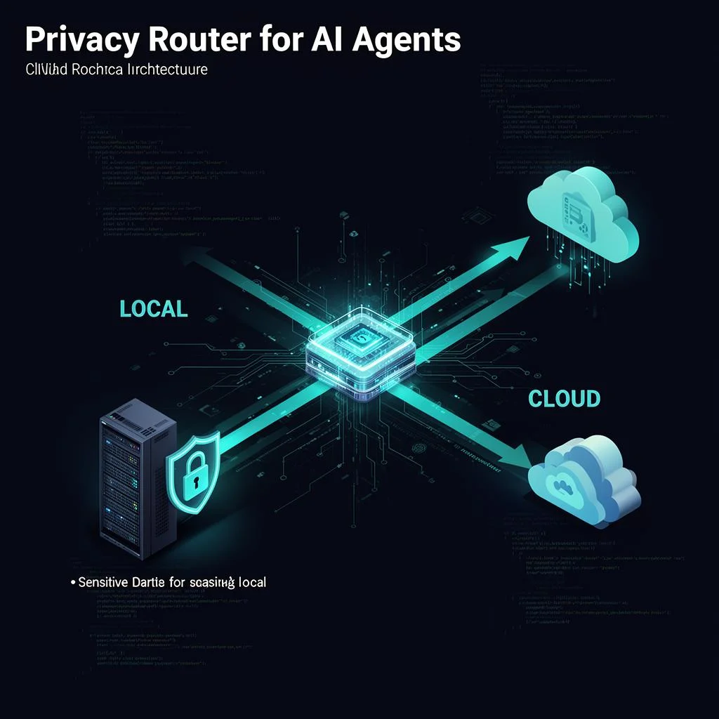 Architecture diagram of a Privacy Router: data flow split into local and cloud paths