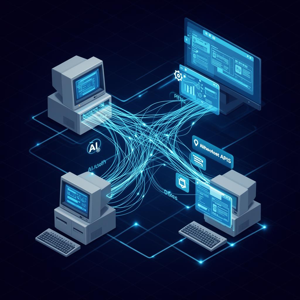 Abstract illustration of AI-connected enterprise systems