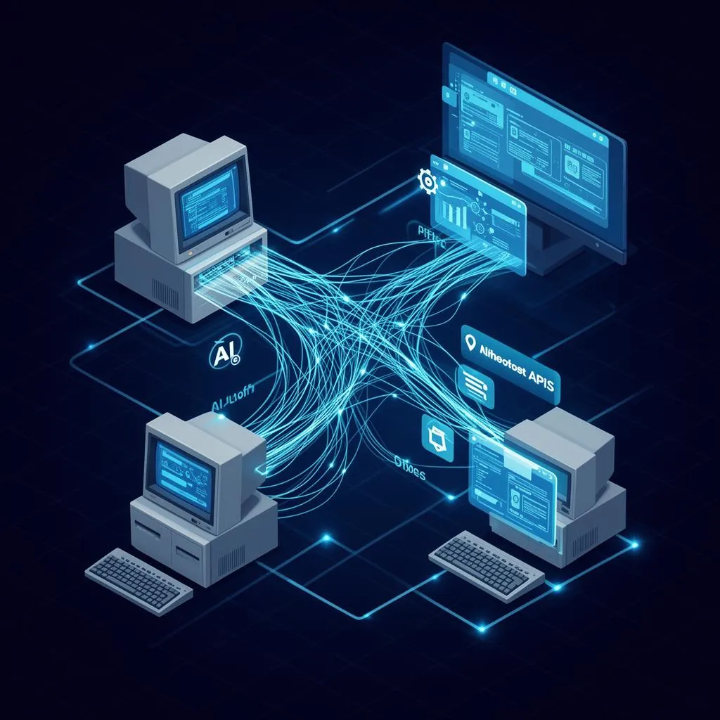 Abstrakte Illustration von KI-vernetzten Enterprise-Systemen
